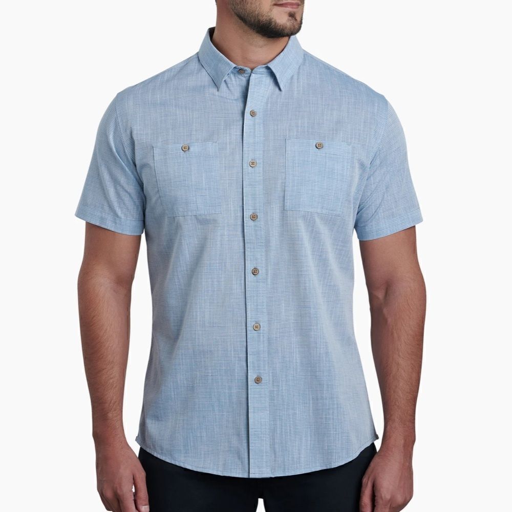 Kuhl Mens Blue Karib Striped Short Sleeve Shirt